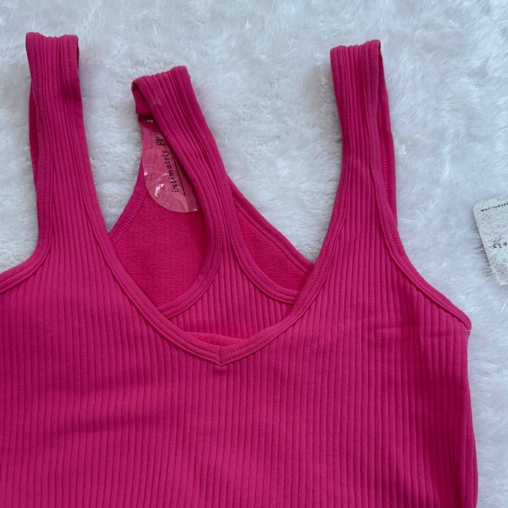 Free People Pink Ribbed Bodysuit CS/S - Picture 7 of 7